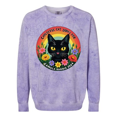 Vintage Childless Cat Ladies For Kamala Harris 2024 Colorblast Crewneck Sweatshirt