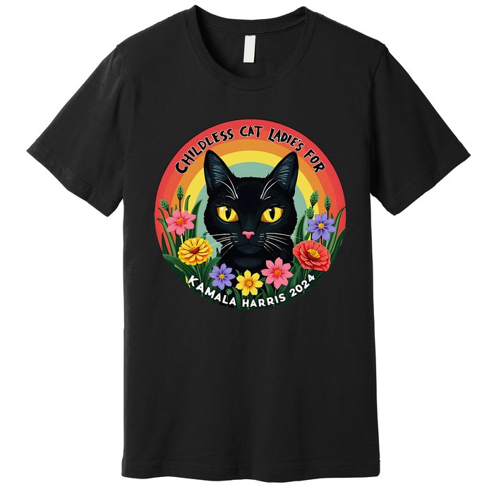 Vintage Childless Cat Ladies For Kamala Harris 2024 Premium T-Shirt