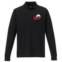 Vintage Cleveland City Downtown Skylines Baseball Fans Lover Performance Long Sleeve Polo