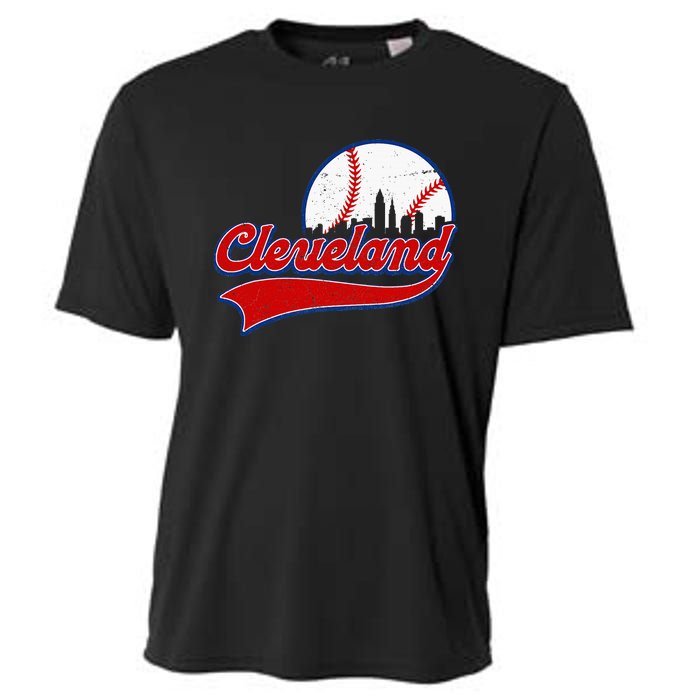 Vintage Cleveland City Downtown Skylines Baseball Fans Lover Cooling Performance Crew T-Shirt