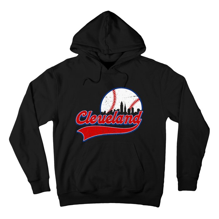 Vintage Cleveland City Downtown Skylines Baseball Fans Lover Hoodie