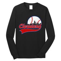 Vintage Cleveland City Downtown Skylines Baseball Fans Lover Long Sleeve Shirt