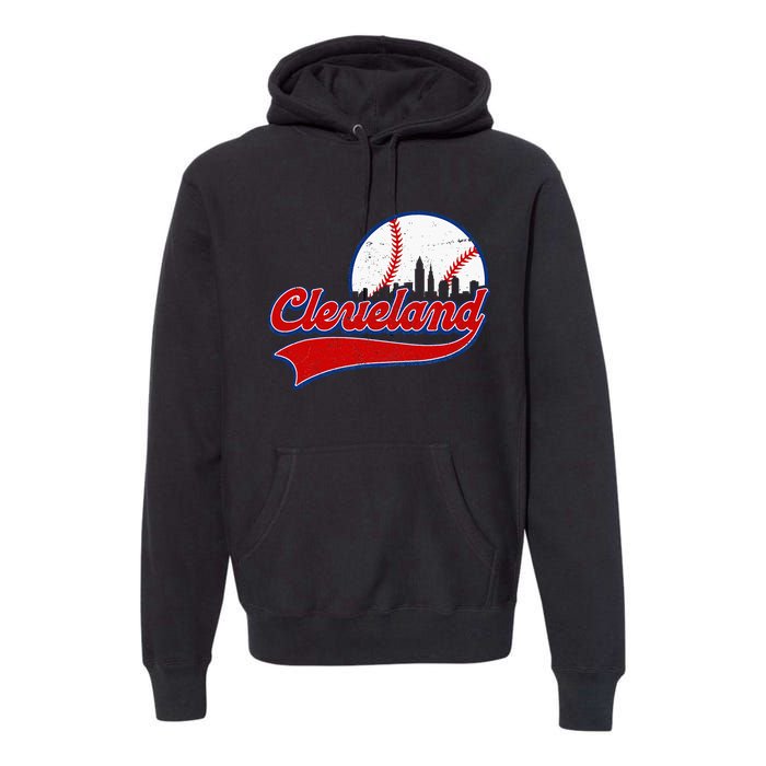 Vintage Cleveland City Downtown Skylines Baseball Fans Lover Premium Hoodie