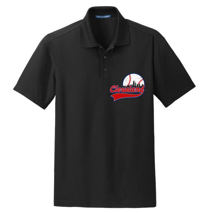 Vintage Cleveland City Downtown Skylines Baseball Fans Lover Dry Zone Grid Polo