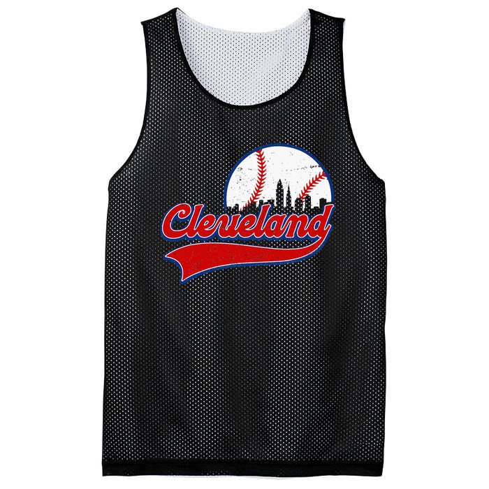 Vintage Cleveland City Downtown Skylines Baseball Fans Lover Mesh Reversible Basketball Jersey Tank