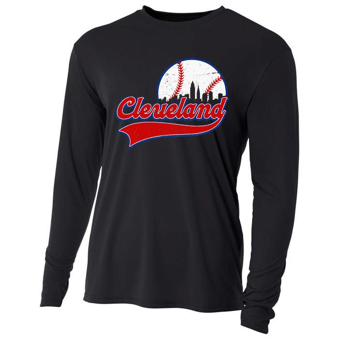 Vintage Cleveland City Downtown Skylines Baseball Fans Lover Cooling Performance Long Sleeve Crew