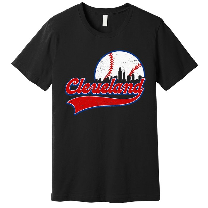 Vintage Cleveland City Downtown Skylines Baseball Fans Lover Premium T-Shirt