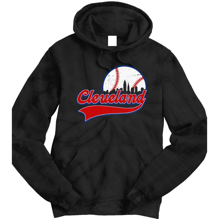 Vintage Cleveland City Downtown Skylines Baseball Fans Lover Tie Dye Hoodie