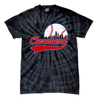 Vintage Cleveland City Downtown Skylines Baseball Fans Lover Tie-Dye T-Shirt