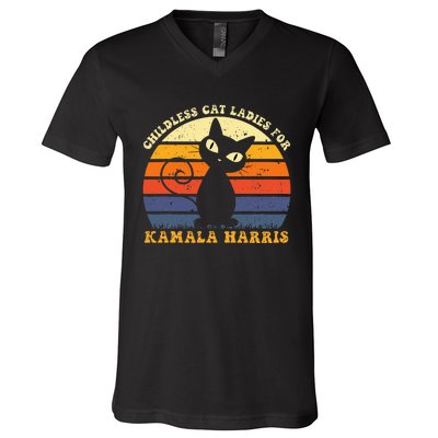 Vintage Childless Cat Ladies For Kamala Harris Retro Cat V-Neck T-Shirt