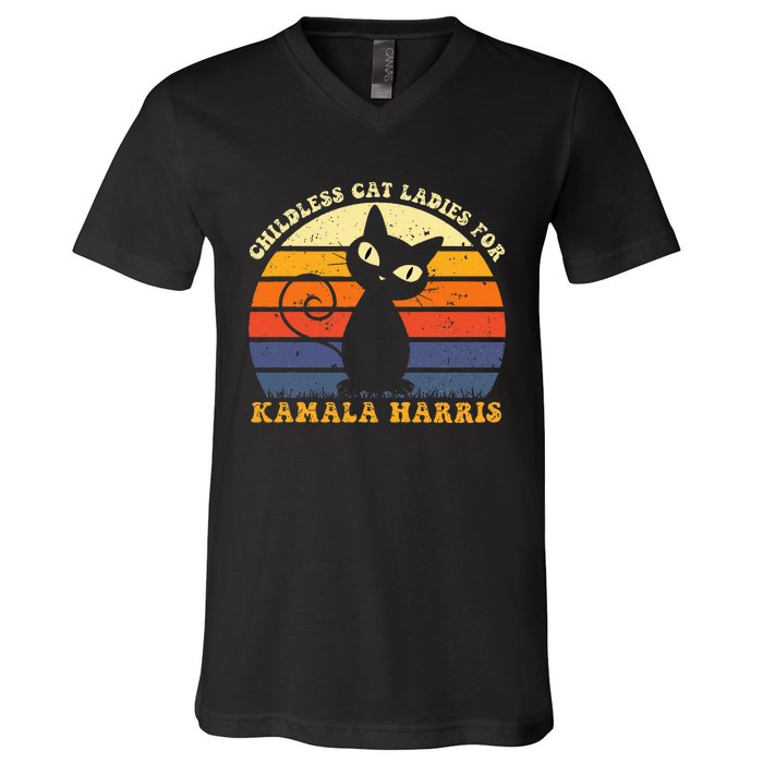 Vintage Childless Cat Ladies For Kamala Harris Retro Cat V-Neck T-Shirt