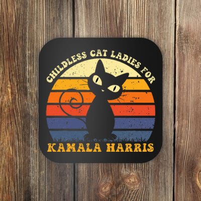 Vintage Childless Cat Ladies For Kamala Harris Retro Cat Coaster