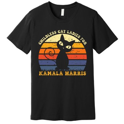 Vintage Childless Cat Ladies For Kamala Harris Retro Cat Premium T-Shirt