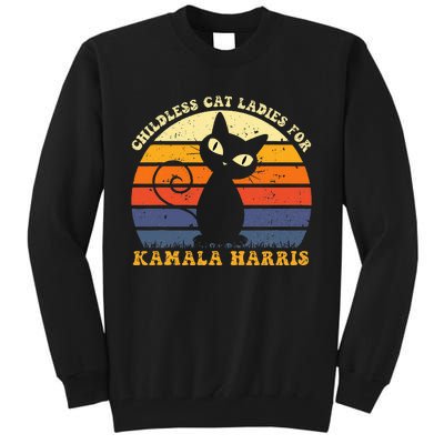 Vintage Childless Cat Ladies For Kamala Harris Retro Cat Tall Sweatshirt