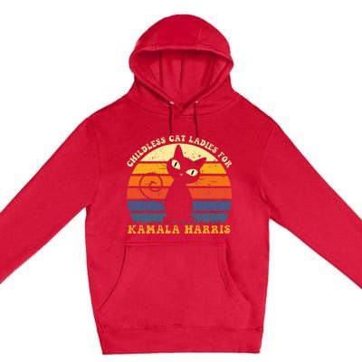 Vintage Childless Cat Ladies For Kamala Harris Retro Cat Premium Pullover Hoodie