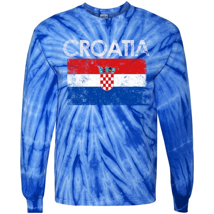 Vintage Croatia Croatian Flag Pride Great Gift Tie-Dye Long Sleeve Shirt