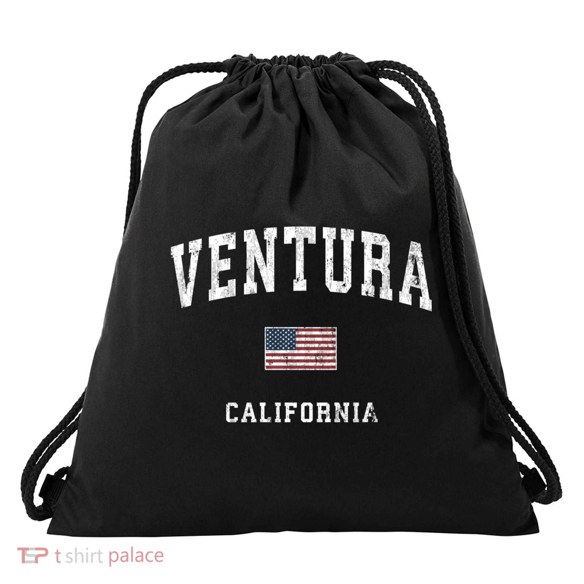 Ventura California Ca Vintage American Flag Sports Design Drawstring Bag