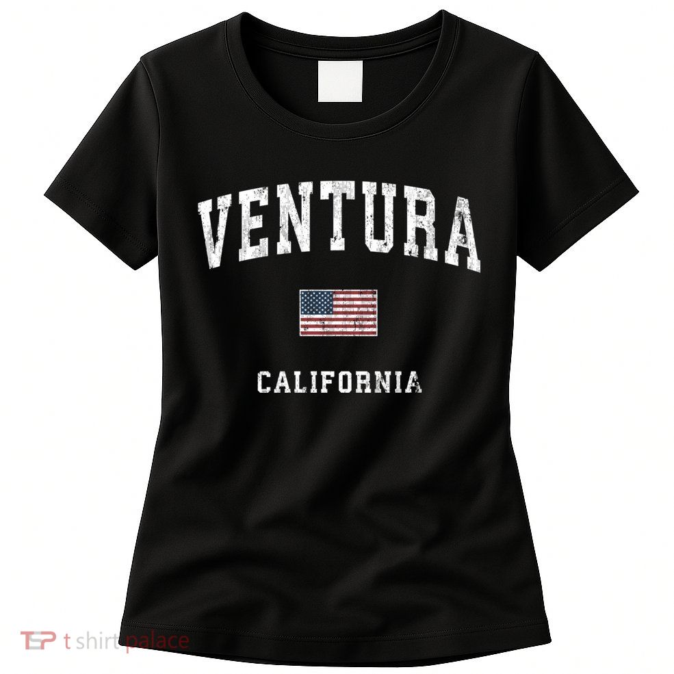 Ventura California Ca Vintage American Flag Sports Design Womens T-Shirt