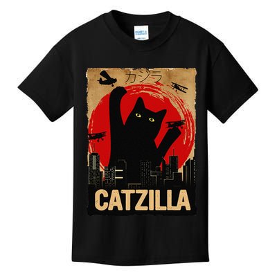 Vintage Catzilla Cat Lovers City Attack Funny Cat Kids T-Shirt