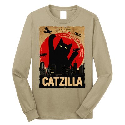 Vintage Catzilla Cat Lovers City Attack Funny Cat Long Sleeve Shirt