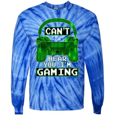 Vintage Computer Code Gamer Gift Can't Hear You I'm Gaming Gift Tie-Dye Long Sleeve Shirt