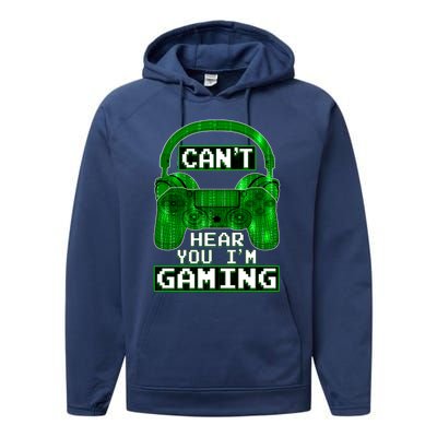 Vintage Computer Code Gamer Gift Can't Hear You I'm Gaming Gift Performance Fleece Hoodie