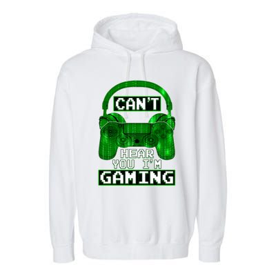 Vintage Computer Code Gamer Gift Can't Hear You I'm Gaming Gift Garment-Dyed Fleece Hoodie