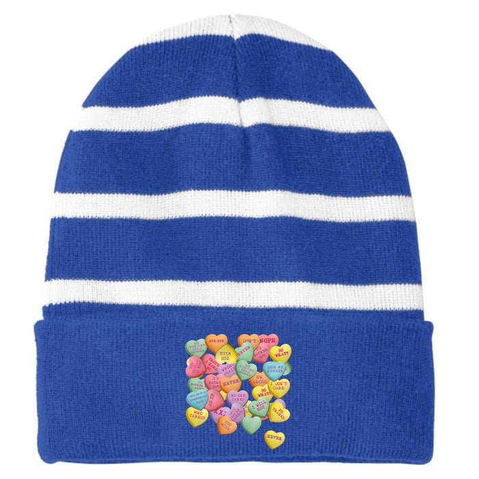 Vintage Candy Conversation Hearts Nti Valentine's Day Gift Striped Beanie with Solid Band