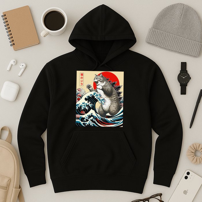 Vintage Catzilla Cat Monster Art Hoodie
