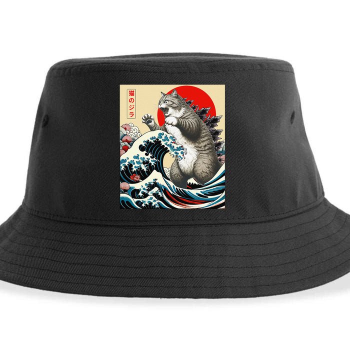 Vintage Catzilla Cat Monster Art Sustainable Bucket Hat