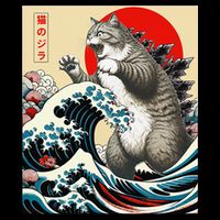 Vintage Catzilla Cat Monster Art Button