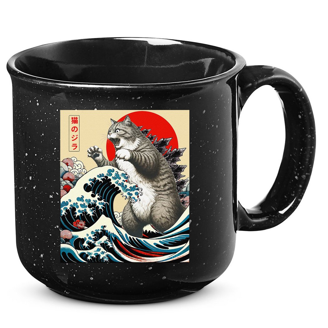 Vintage Catzilla Cat Monster Art 15oz Campfire Ceramic Mug