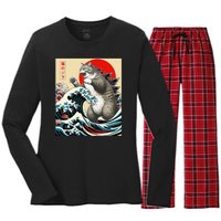 Vintage Catzilla Cat Monster Art Women's Long Sleeve Flannel Pajama Set 