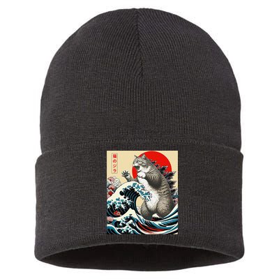 Vintage Catzilla Cat Monster Art Sustainable Knit Beanie