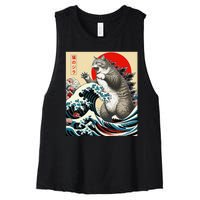 Vintage Catzilla Cat Monster Art Women's Racerback Cropped Tank