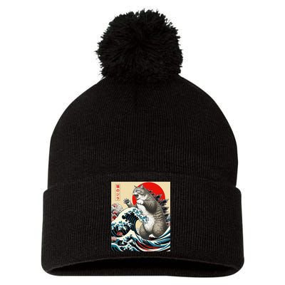 Vintage Catzilla Cat Monster Art Pom Pom 12in Knit Beanie