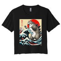 Vintage Catzilla Cat Monster Art Women's Crop Top Tee