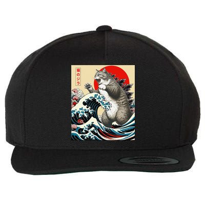 Vintage Catzilla Cat Monster Art Wool Snapback Cap