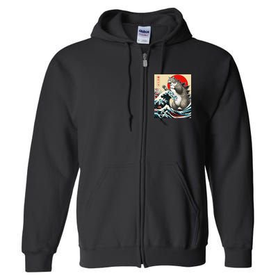 Vintage Catzilla Cat Monster Art Full Zip Hoodie