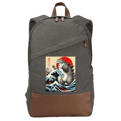 Vintage Catzilla Cat Monster Art Cotton Canvas Backpack