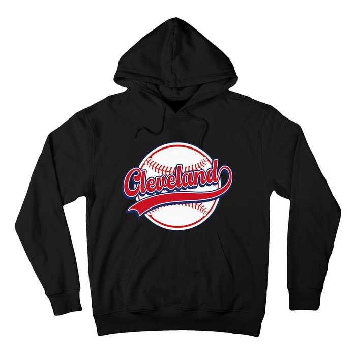 Vintage Cleveland Cityscape Baseball Lover Player And Fans Hoodie