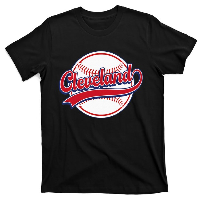 Vintage Cleveland Cityscape Baseball Lover Player And Fans T-Shirt