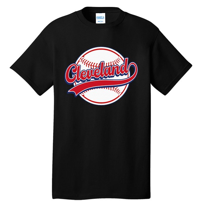 Vintage Cleveland Cityscape Baseball Lover Player And Fans Tall T-Shirt