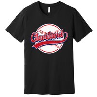 Vintage Cleveland Cityscape Baseball Lover Player And Fans Premium T-Shirt