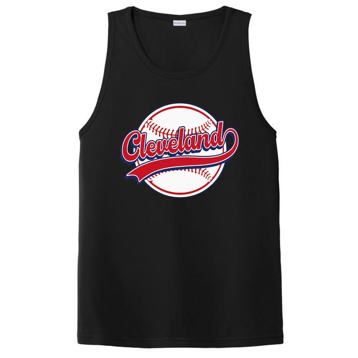 Vintage Cleveland Cityscape Baseball Lover Player And Fans PosiCharge Competitor Tank