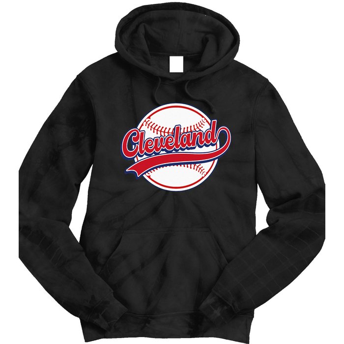 Vintage Cleveland Cityscape Baseball Lover Player And Fans Tie Dye Hoodie