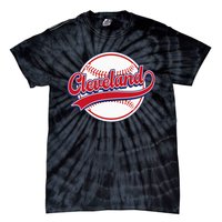 Vintage Cleveland Cityscape Baseball Lover Player And Fans Tie-Dye T-Shirt