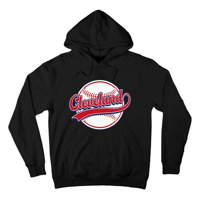 Vintage Cleveland Cityscape Baseball Lover Player And Fans Tall Hoodie