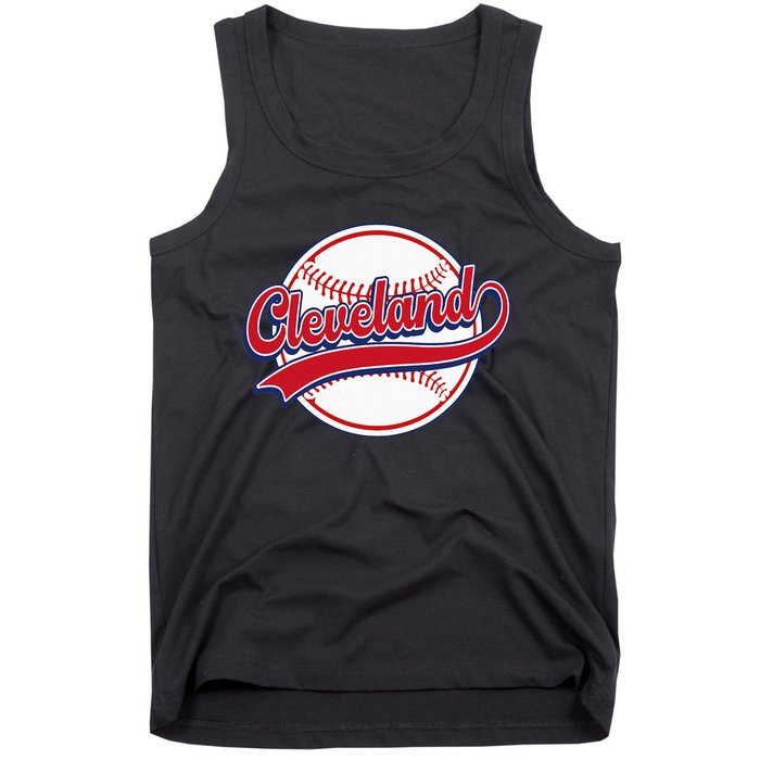 Vintage Cleveland Cityscape Baseball Lover Player And Fans Tank Top