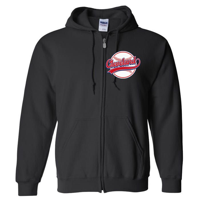 Vintage Cleveland Cityscape Baseball Lover Player And Fans Full Zip Hoodie